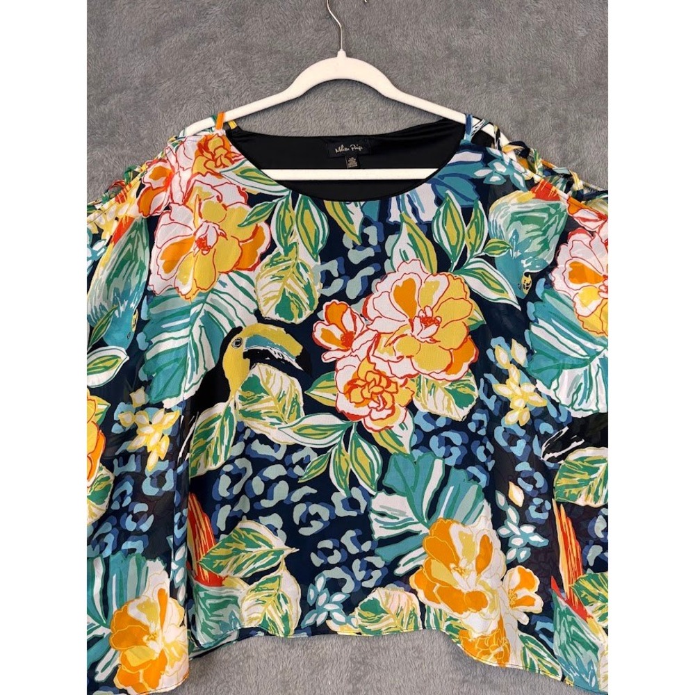 Melissa Paige Tropical Floral Toucan Leopard Cold Shoulder Blouse Large‎ L/G